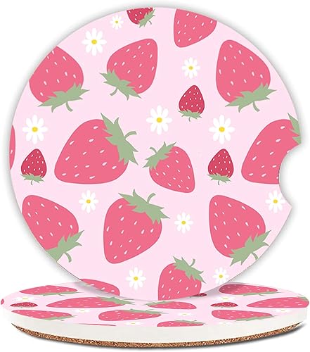 Miniatura 20 de 2 posavasos de automóvil a cuadros rosa y blanco, posavasos de cerámica con muesca para dedos, piedra de cerámica de 2.56 pulgadas y base de corcho