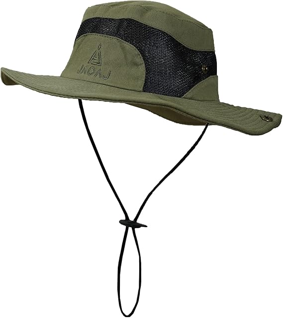 JAOAJ Mens Sun Hat Wide Brim Summer UV Protection,Cotton Fishing Hat Uv Hats,Breathable Mesh Gardening Hats with Adjustable Chin Strap