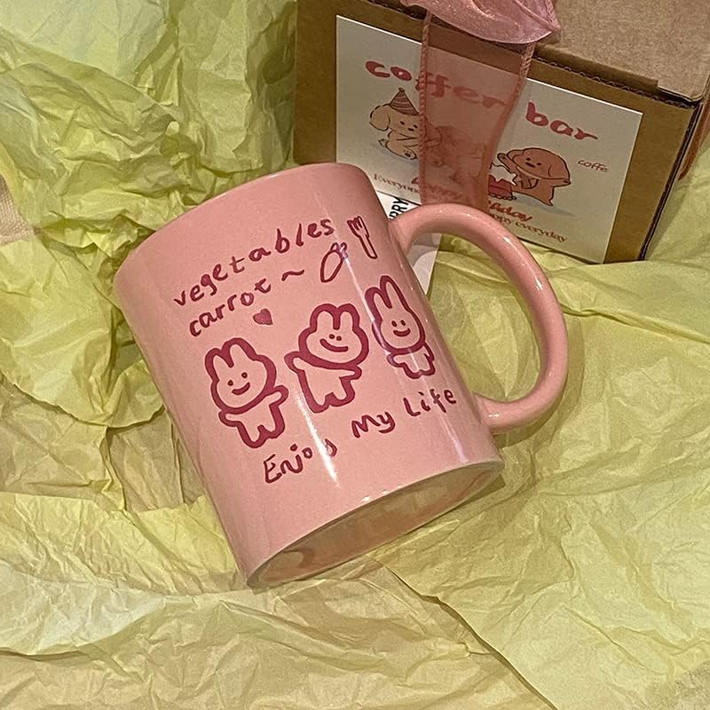 Miniatura 7 de Juego de taza de café y posavasos de conejo, taza Kawaii para niñas, taza Kawaii para mujeres, cosas preparatorias (rosa, 13.5 fl oz)