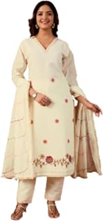 Women’s Thread Embroidery Work Straight Kurta Pant with Dupatta Set Price In India