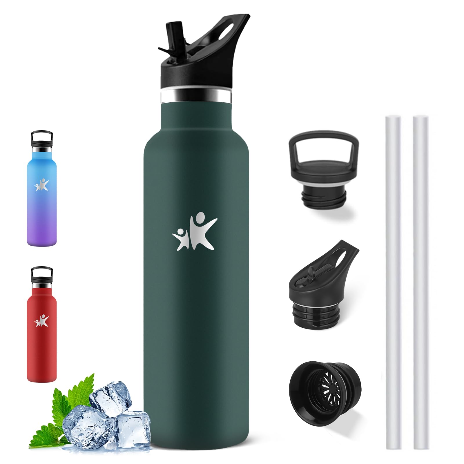 Mujigaga Insulated Water Bottle, 1 Litre Water Bottle, BPA Free, Water Bottles with Straw, Leakless, Hot Cold, Stainless Steel Water Bottles, Water Bottles for Camping, Hiking, Pilates, Fitness