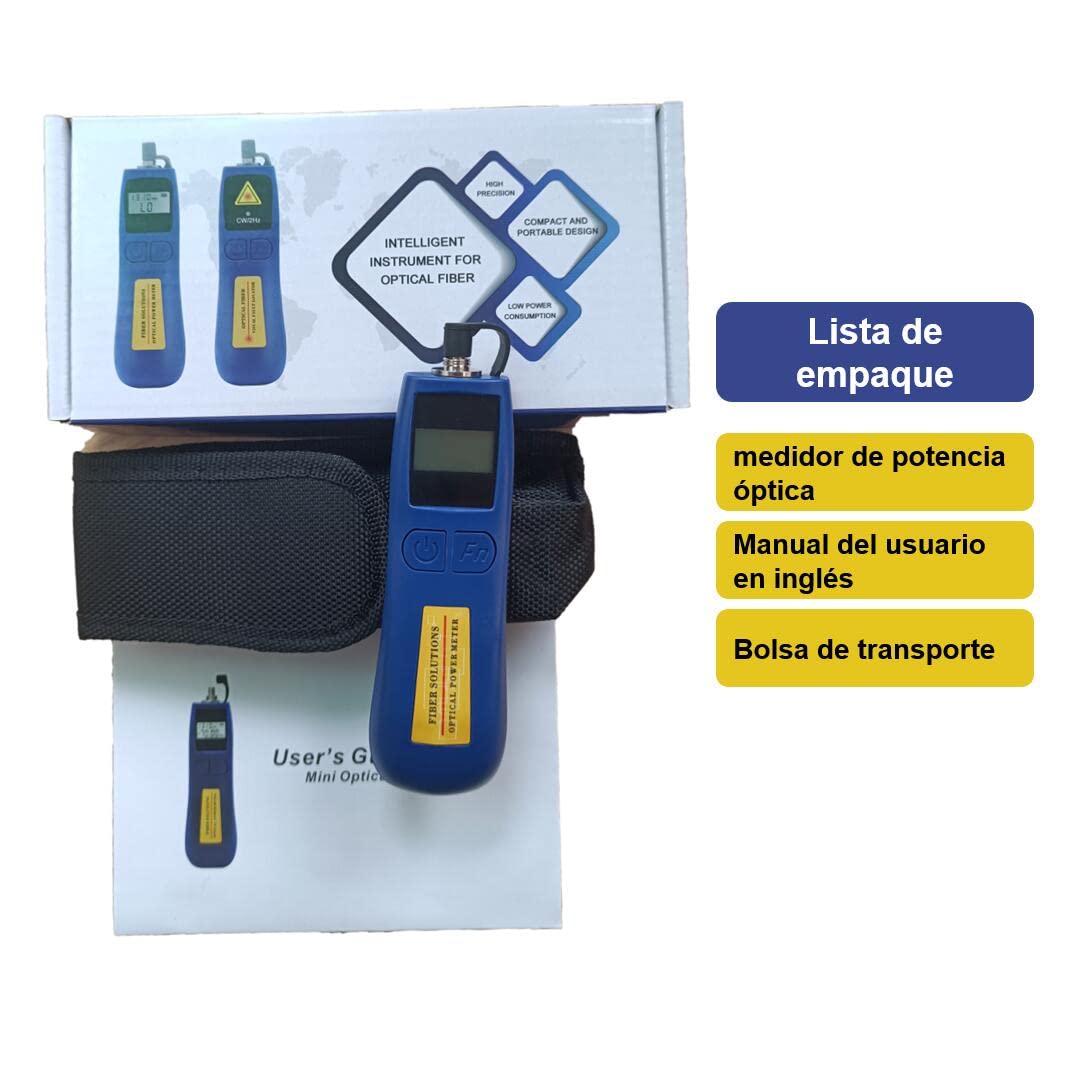 Medidor de Potencia Optica -70~+10 dBm, Optical Power Meter medidor fibra optica 6 Longitudes de Onda Calibradas, Alta Precisión y 68g de Peso Ligero