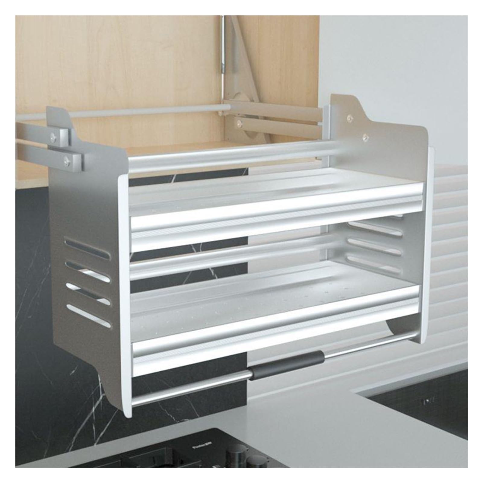 IUokLU Pull Down Wall Cabinet Shelf Organizer for Kitchen Storage, Adjustable for Upper Cabinets, Space-Saving Solution for Easy Access and Maximize Storage(White-664-670mm)