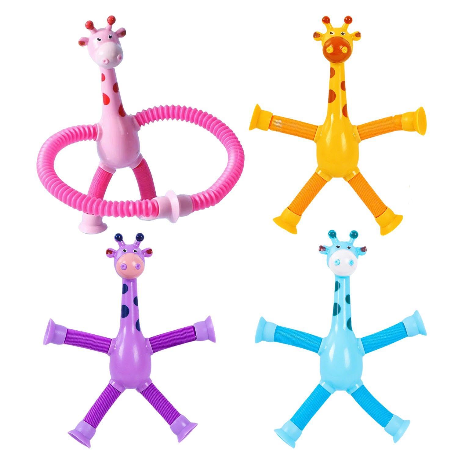 EJUFNS 4 Pieces Of Suction Cup Retractable Giraffe, Animal-Shaped Educational Props, Stretchable Decompression Device, Parent-Child Interactive Toys, Intellectual Development.