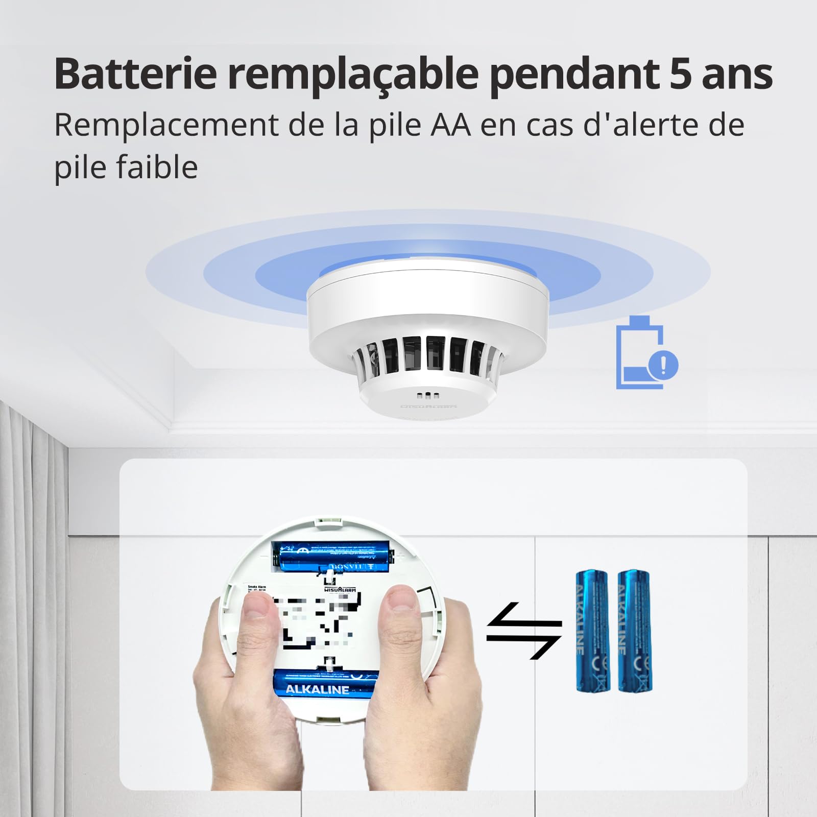 Détecteur de Fumée Capteur de 10 Ans avec Pile 5 Ans, Alarme Incendie Détecteur Fumée 85dB, Bouton de Test/Silence, Batterie Remplaçable,Conforme EN14604 (10 pièce)