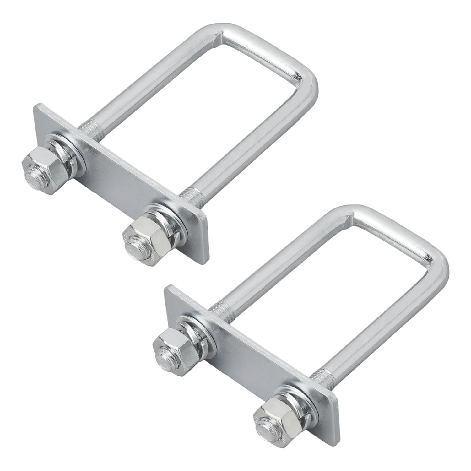 2x lashing bracket U-bracket square with plate and nuts M 10 Galvanized, silver, 40 x 110 mm