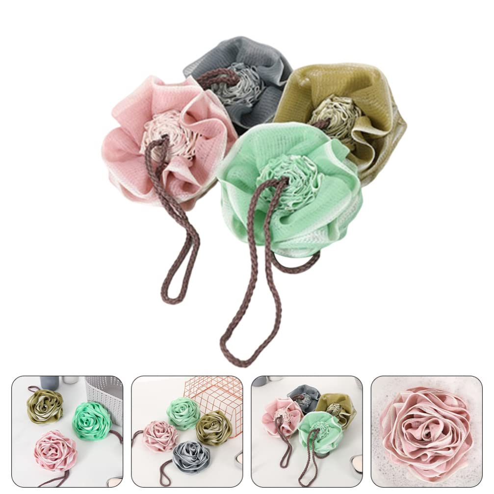 4 szt. Kąpiel Loofah Rose Flower Shad Pufa Ball Gąbka pod prysznic Peeling do ciała Exfoliator do łazienki