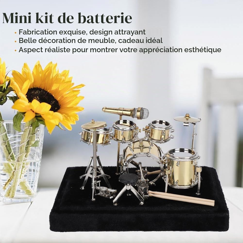 Jenngaoo Miniature Instrument de Musique, Modèle Réduit de Batterie Jazz, Musique Miniature Modèle de Tambour, Décoration Bureau Collection, Cadeau Musicien Anniversaire ou Fête des Pères