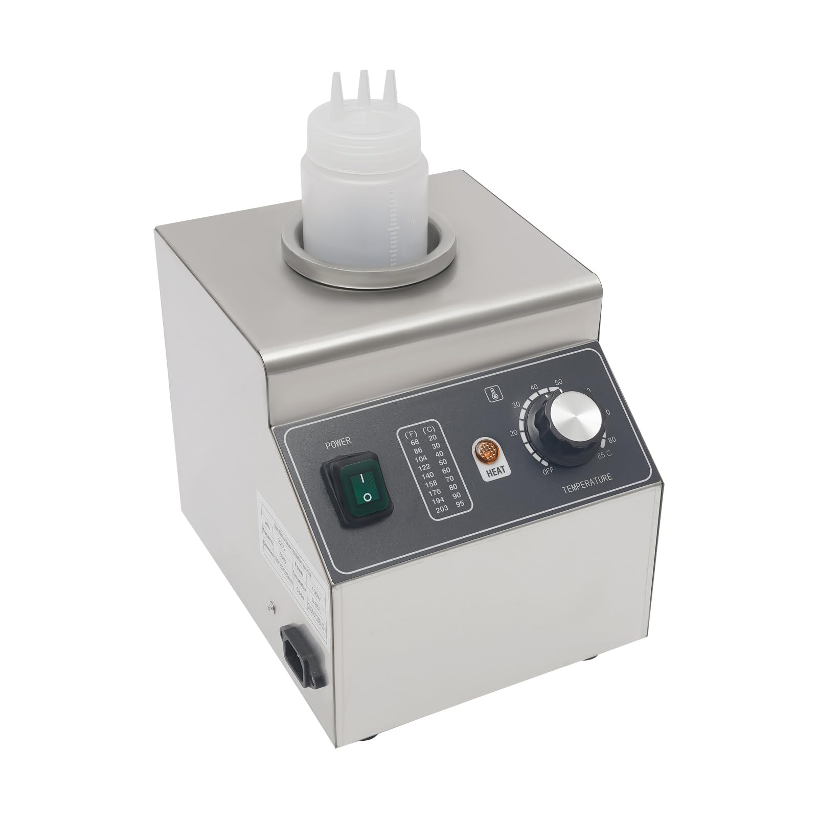 Chauffe-sauce électrique 100W en acier inoxydable, chauffe-fromage pour sauces, fromage, chocolat, chauffe-sauce avec bouteille de 680 ml à pression, réglable de 30°C à 85°C