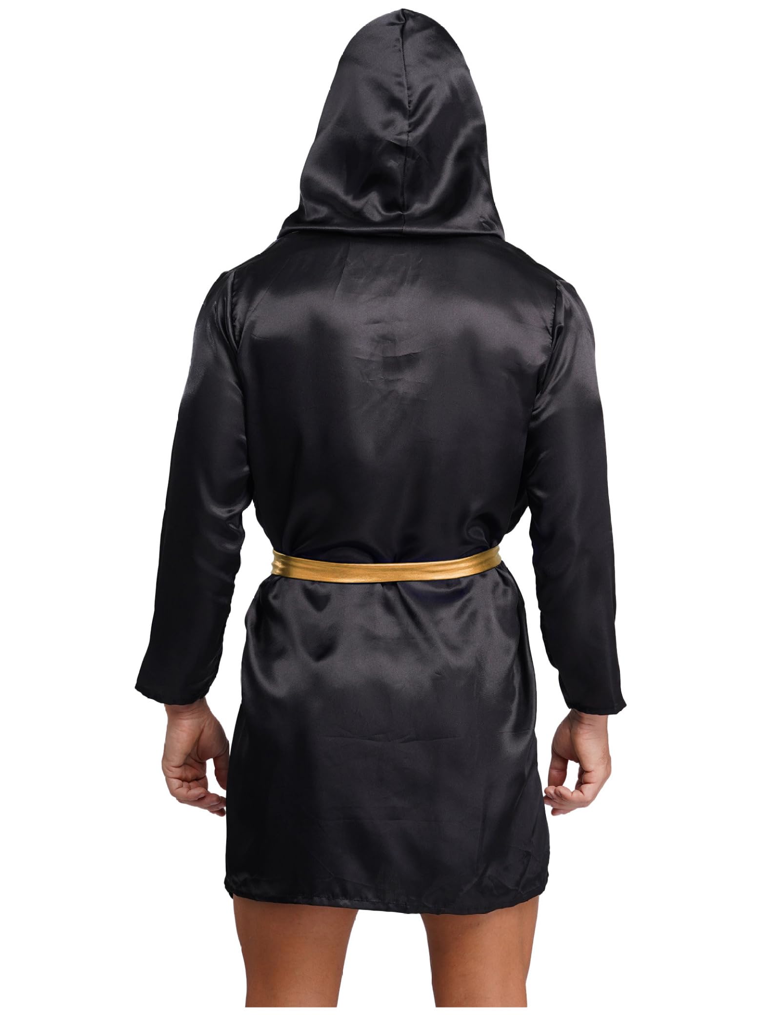 Abrigo de boxeador para hombre con brillo Bata de boxeo con capucha y cinturón Muay Thai Boxeador Kickboxer Ropa Accesorios