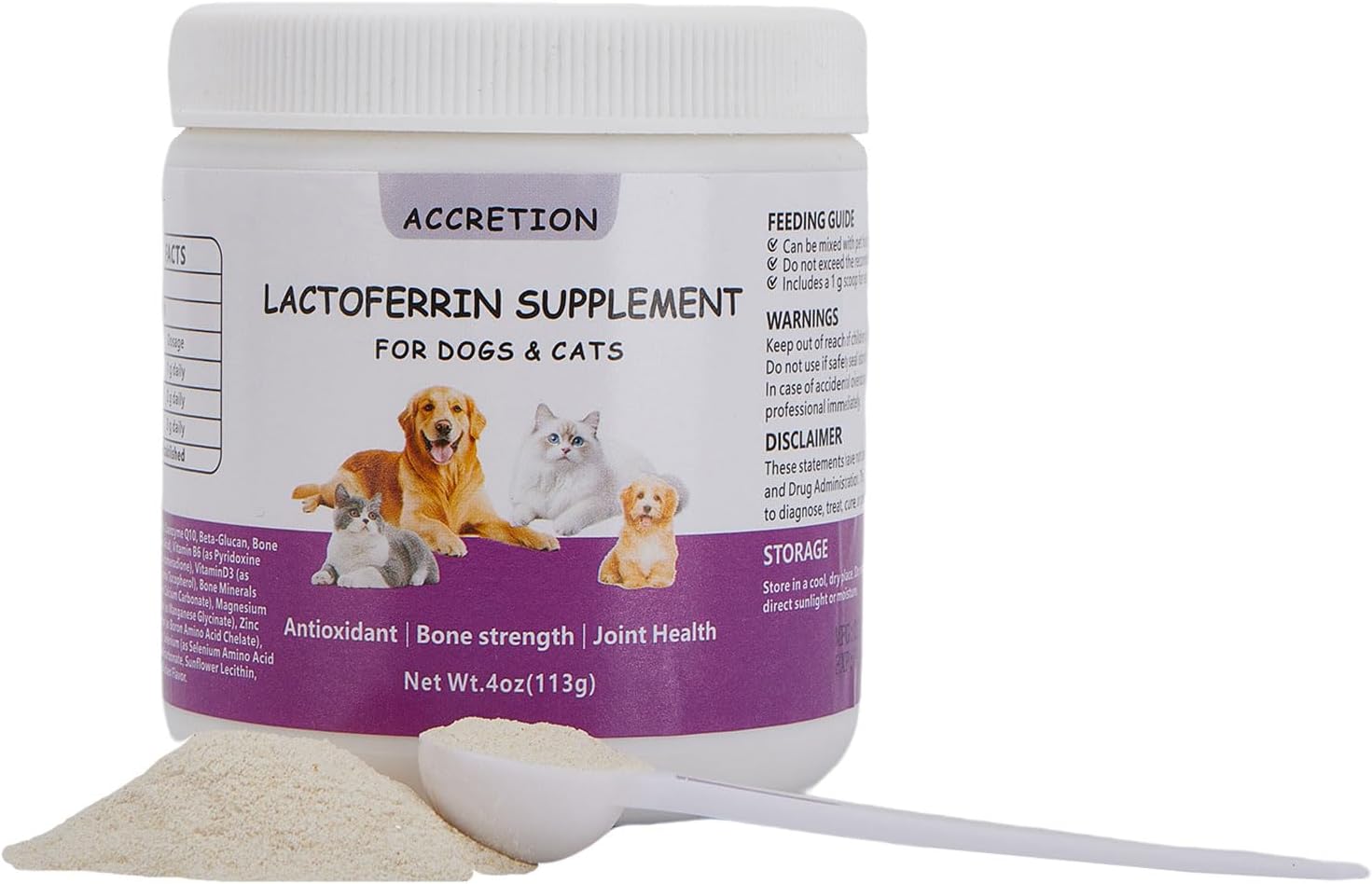 Lactoferrin for Dogs & Cats, Chicken Flavor Powder, 4oz, Immune System Support, Bone & Joint Health, Digestive and Skin Support