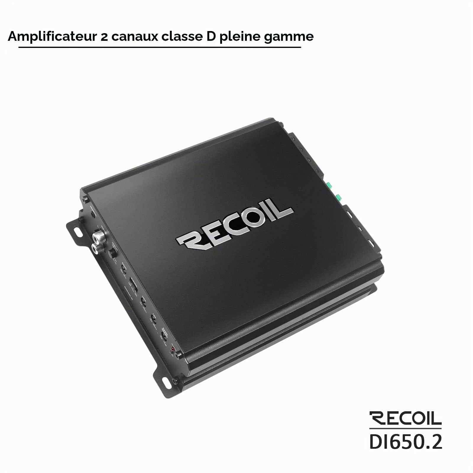 RECOIL DI650.2 Ampli 2 Canaux Classe D 1400W Pontable Subwoofer Voiture | 2-4 Ohms Stable, MOSFET, LPF, HPF, Contrôle Graves