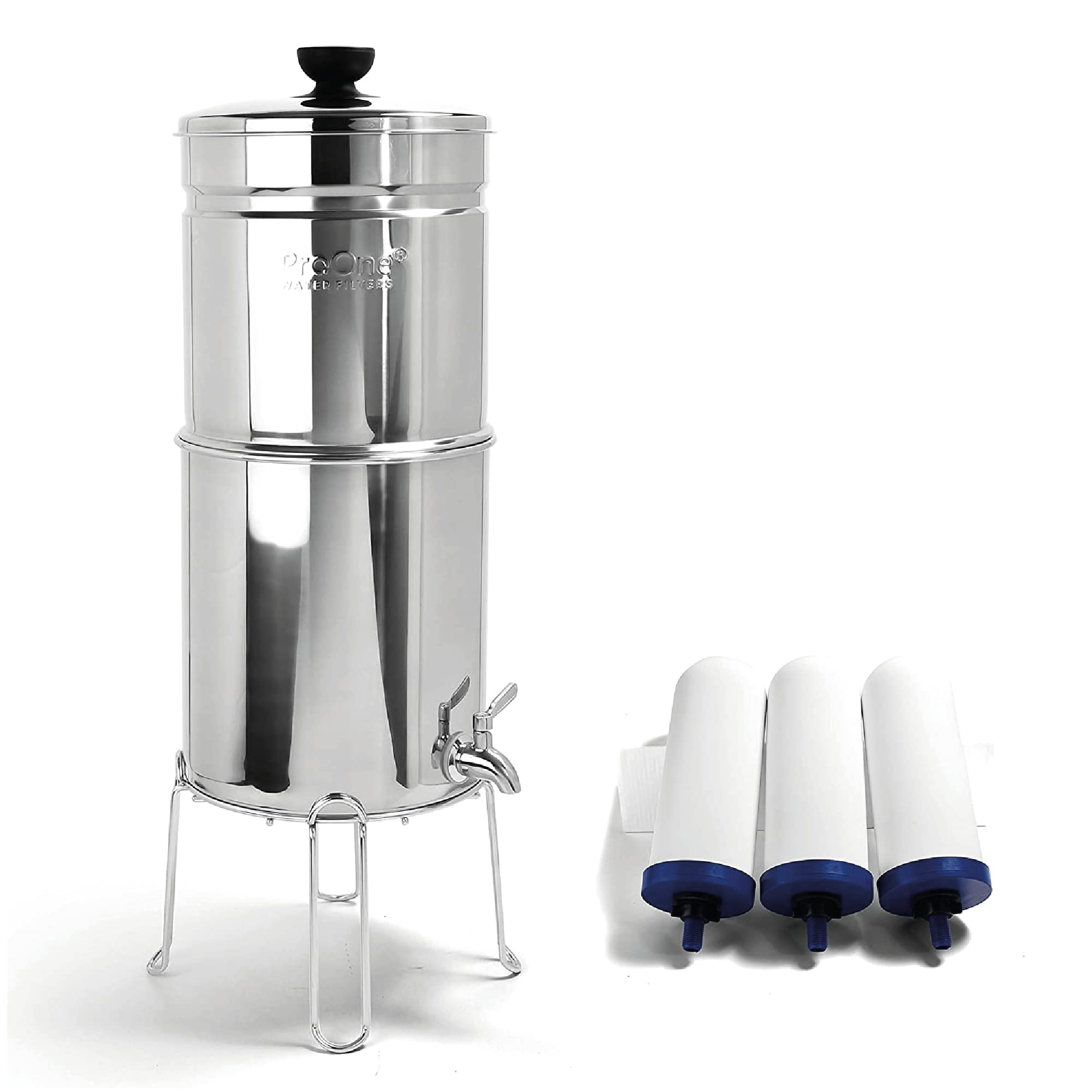 Photo 1 of **Parts Only** ProOne Big+ Gravity Water Filter System High Capacity Countertop Stainless Steel Water Filter Dispenser IAPMO Certified to Reduce Lead, Total PFAS, Microplastics, Chlorine Taste & Odor, 3 Pack Filter
