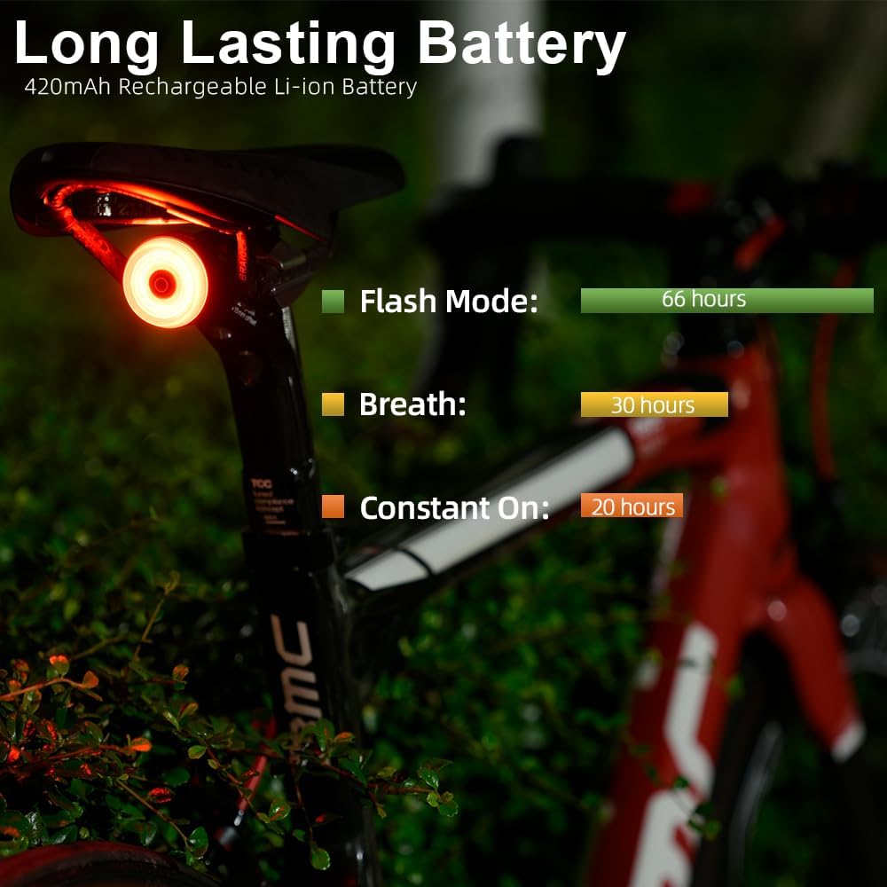 ENFITNIX XliteSE Smart Rear Bike Light,Auto On/Off,66hrs Ultra-Long Battery Life Brake-Sensing Taillight USB-C Rechargeable,IPX6 Waterproof,Lightweight Road Bicycle Warning Flashlight.