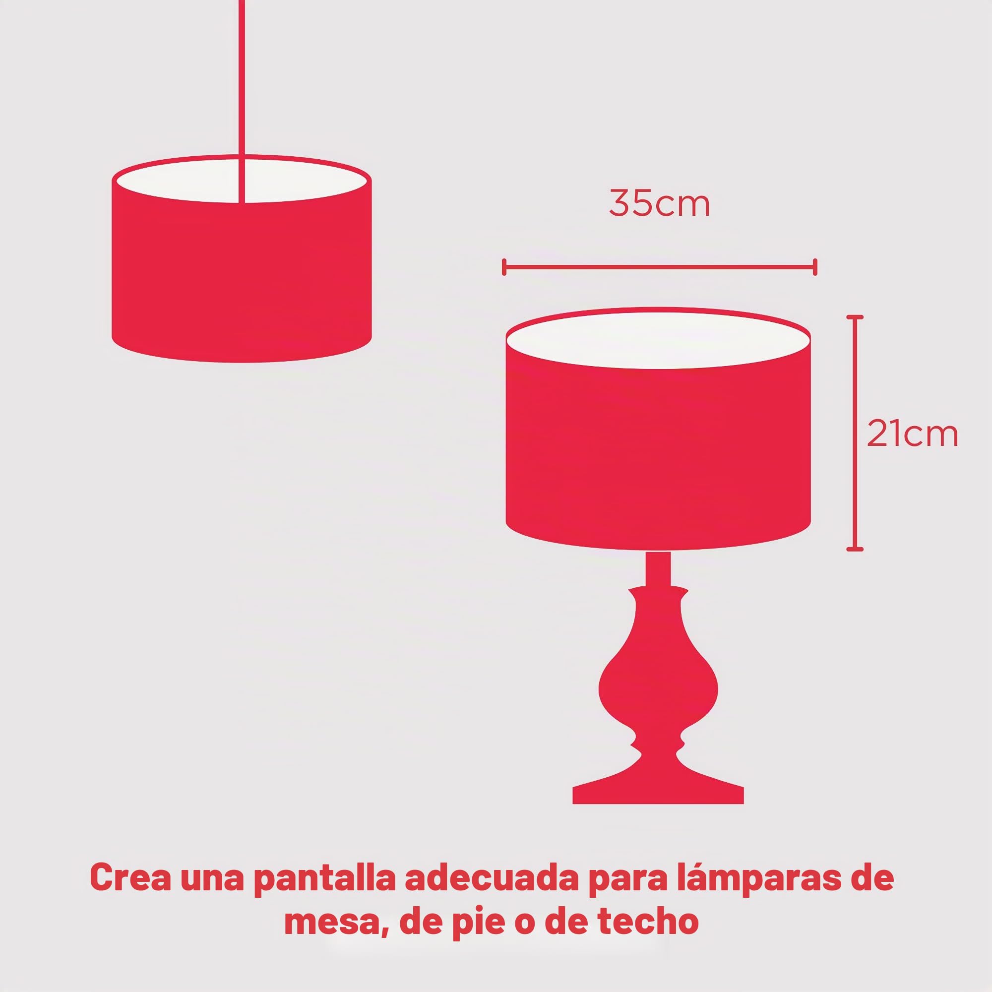Kit de fabricación de pantallas de 35 cm para uso con lámparas de techo colgantes y lámpara de mesa y de pie, forma de círculo de tambor Needcraft Reino Unido, uso DIY con tela, textil, papel pintado