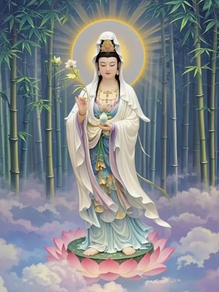 GLTEYACO Diamond Painting Art Kit for Adult DIY Round Full Drill Crystal Art Rhinestone Embroidery Paintings Guanyin Bodhisattva Statue Canvas Wall Decor 40x50 cm