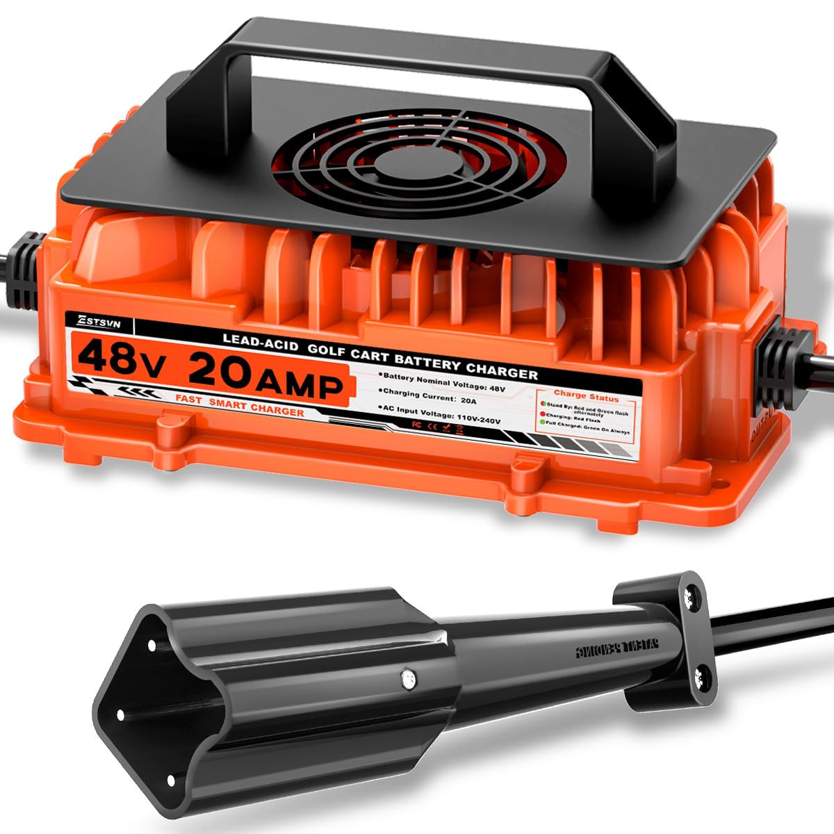 20 AMP 48 Volt Golf Cart Battery Charger for Yamaha G29 with 3-Pin Leaf Plug 48V 20A 1250W Lead-Acid Battery Charger IP67 Waterproof