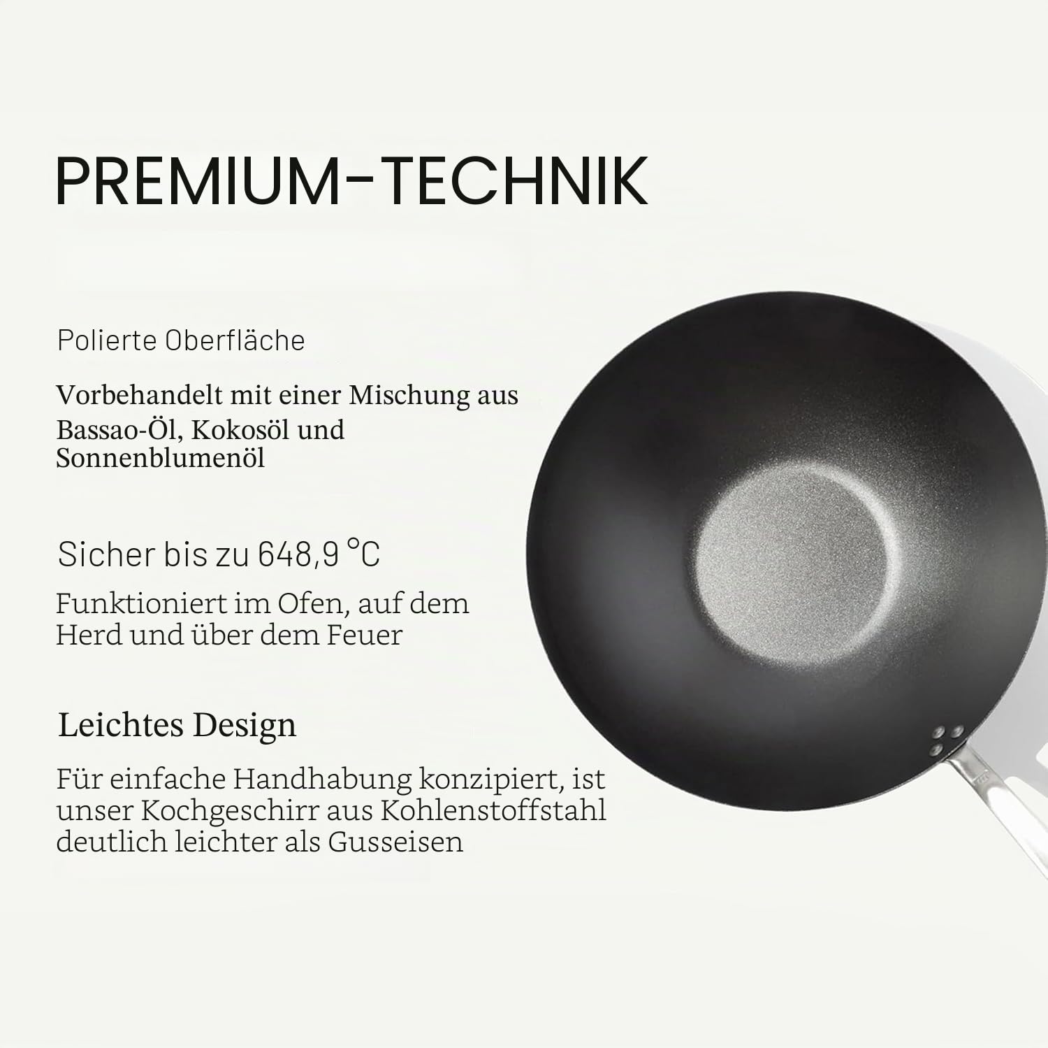 Made In Cookware | 33 cm gewürzter Wok aus Karbonstahl – (wie Gusseisen, aber besser) | Professionelles Kochgeschirr | hergestellt in Schweden | Induktionsgeeignet