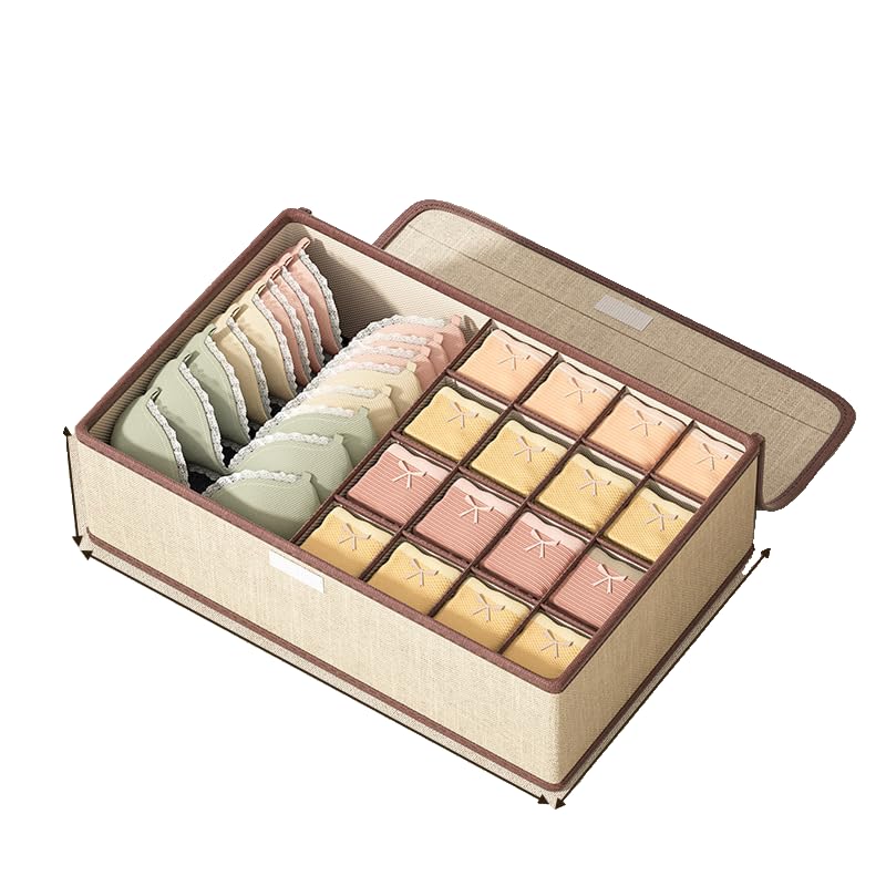 Generic Socks and underwear organizer with lid.1+16 Cell.Used to store underwear, T-shirts, socks, ties, bow ties.It folds, it washes.Five layers of thickened cotton linen. (Maize-yellow)