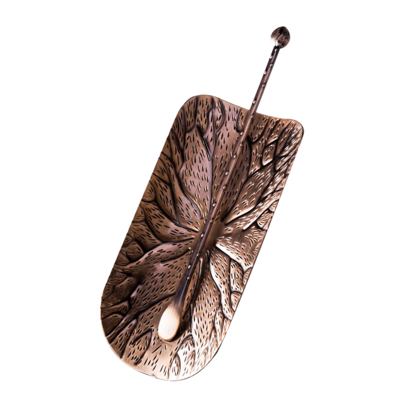 OHPHCALL 1Set Tea Leaf Scoop and Holder Hammered Alloy Tea Spoon and Display Dish for Loose Leaf Tea Tea Accessories for Tea Ceremony and Presentation