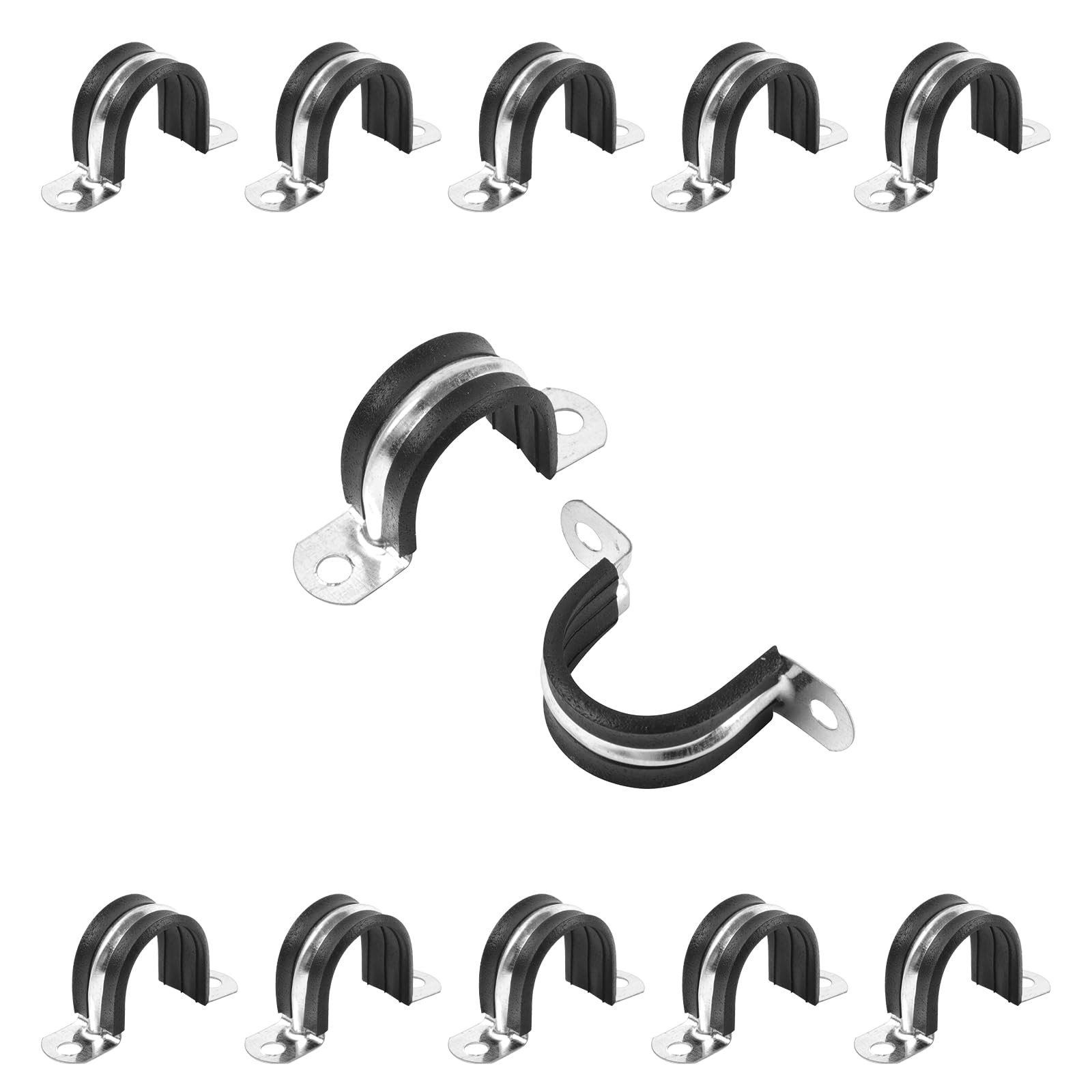 1 Inch Reinforced Rigid Pipe Strap, 2 Holes U Bracket Cable Clamp Hanger, Rubber Cushioned Insulated Clamp, Conduits Strap Clamps for Pipe Fixing on Various Surfaces, 10 PCS(25mm)