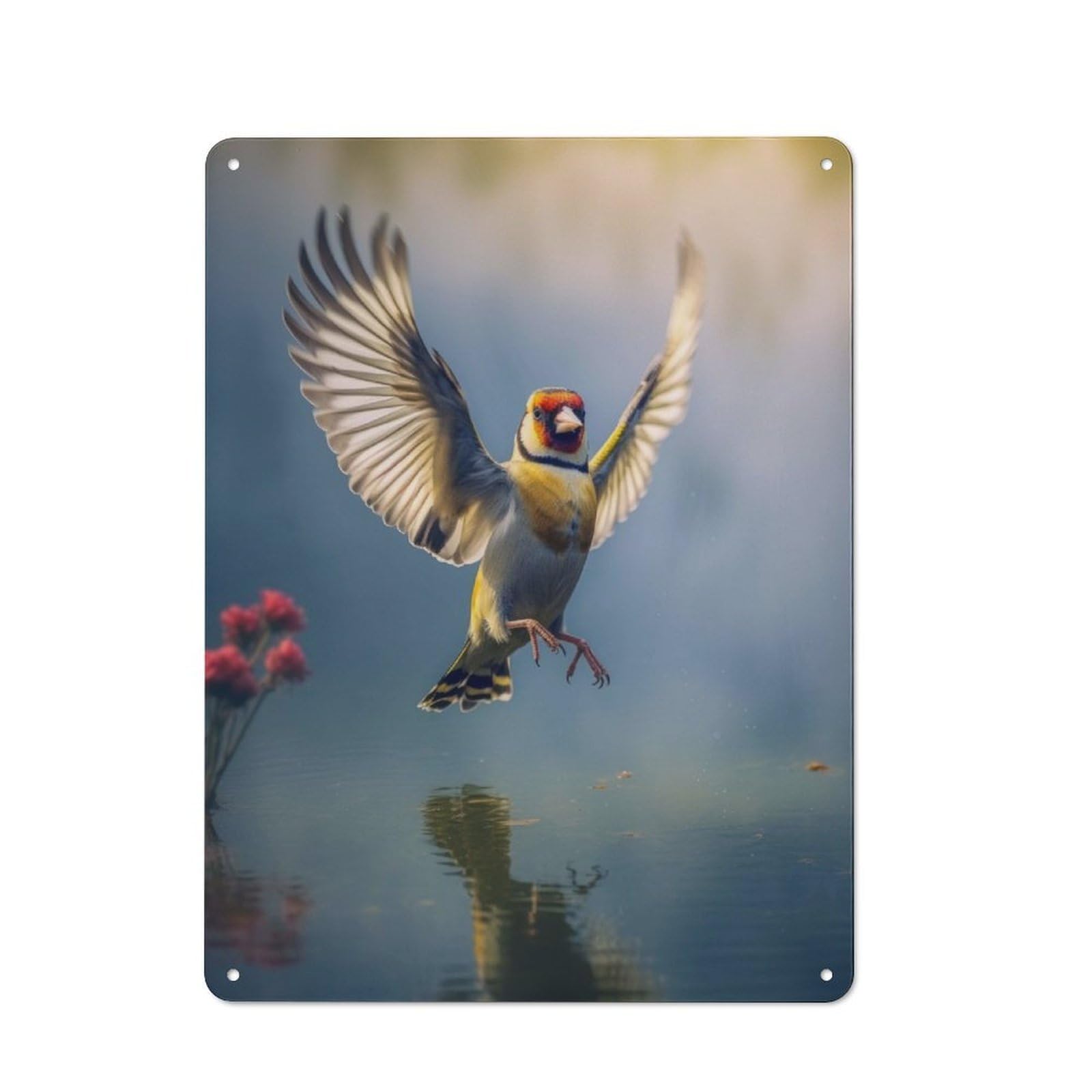 Junmoney Goldfinch Bird Flying Classic Metal Gift Sign 40X30cm, Small Space Decor For Home, Shop, Pub Or Studio Wall
