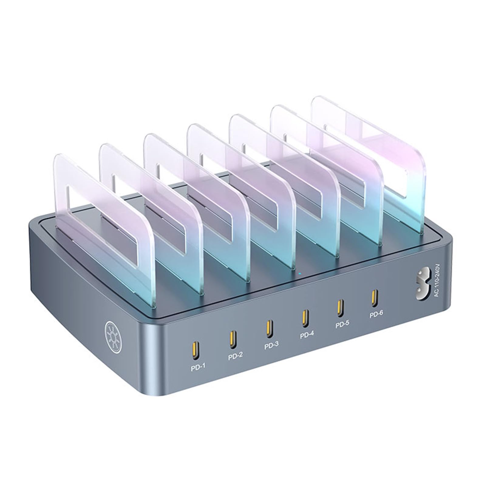 Caricatore da Tavolo con Stazione di Ricarica Multiporta da 120 W con Luce RGB e Ricarica Rapida per Viaggi o Ufficio (Spina europea)