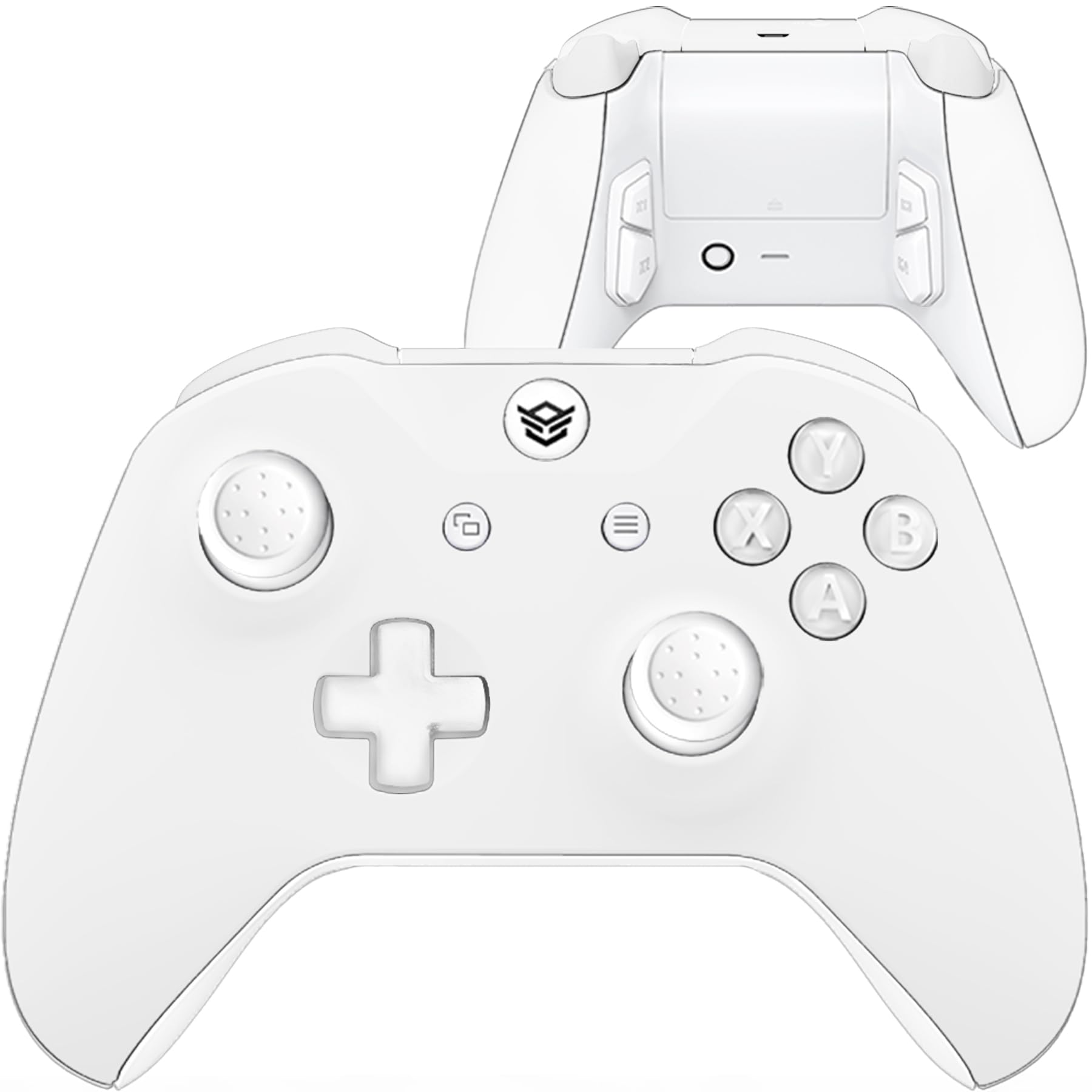 앞쪽 view of the HEXGAMING ULTRA ONE Wireless Controller, white labeled.