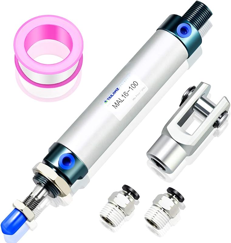 TAILONZ 16mm Bore 100mm Stroke MAL16x100 Air Cylinder Double Action | Includes Y-Connector and 2 Fittings, Aluminum Body with Self-Lubricating Bearing, for Light Industry and Machinery Automation