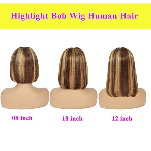 Miniatura 4 de UTIDE Peluca Bob de 10 pulgadas con parte media de cabello humano lacio 427 reflejos 13x4 HD transparente encaje frontal pelucas de cabello humano