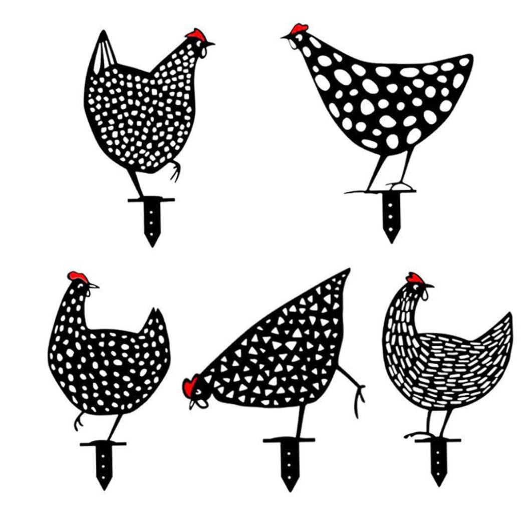 Hilai Metal Chicken Garden Ornaments,Rooster Animal Silhouette Stake for Yards,Chicken Yard Art Stake Garden Decorative Hen Craft Silhouette for Patio Yard 5PCS