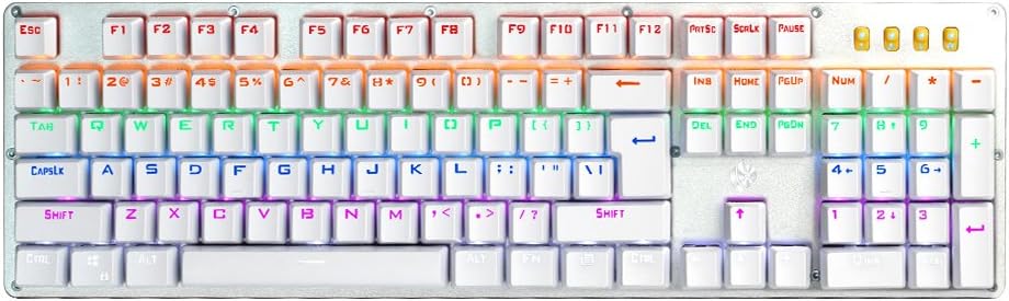 LEOBOG K20 Wired Mechanical Keyboard,Gaming Keyboard,Mixed Color Backlight,104 Key,Anti-Ghosting For Full Key,Blue Switches,Aluminum Chassis,PC,Computer, Notebook,Laptop,Chromebook,Macbook (White)