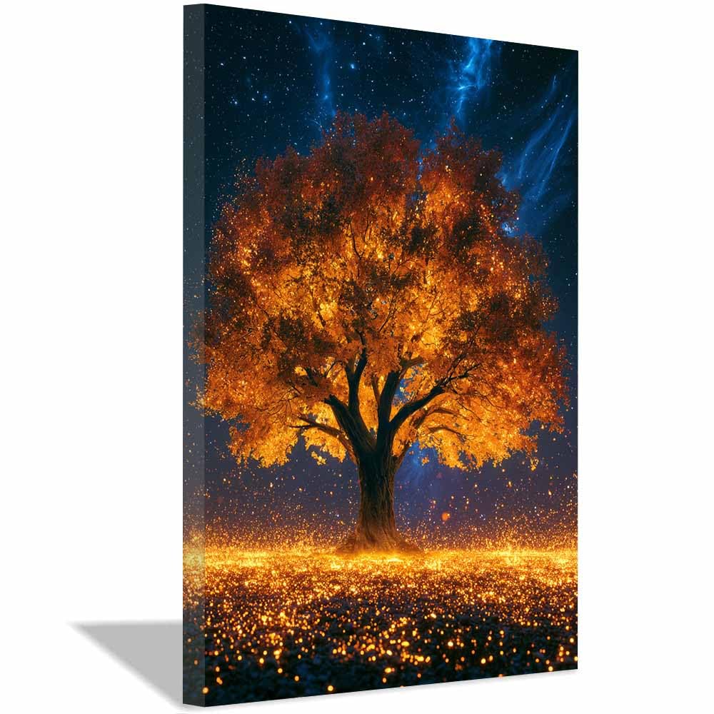 XENIOU Tree Of Life Golden Glow Water Tree canvas painting wall art, Living Room Bedroom Hallway Stairs Decoration.(Multicolor)-70x100cm Framed