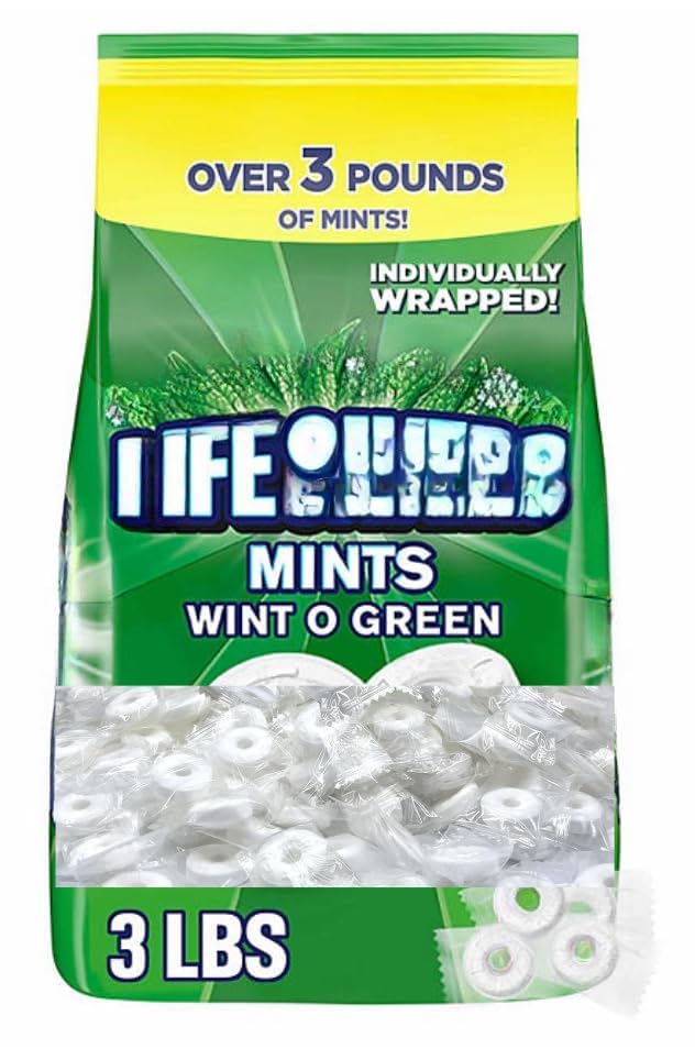 Wint O Green Hard Candy, 3 lb Bulk Pack – Individually Wrapped Wintergreen Mints, Refreshing Breath Fresheners for Sharing, Office, Candy Bowls, Weddings & Events