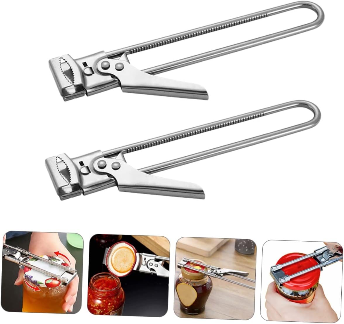2pcs Stainless Steel Bottle Opener Long Handle Lid Remover Easy to Clean Store Comfortable for Weak Hands