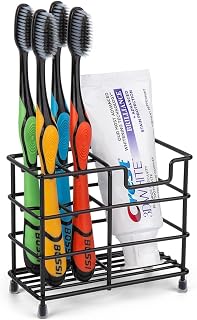 Wbbog Stainless Steel Black Toothbrush Holder for Bathroom - Holds 4 Brushes & Toothpaste, Rust-Proof, Space-Saving Organizer