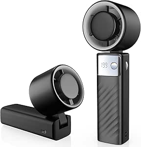 YOSHENMO Portable Handheld Turbo Fan - Foldable Mini Fan with Air Turbo Tech, 1-199 Speed Adjustment, 20H Runtime, LED Display, Battery-Powered for Indoor/Outdoor Use, Dark Black