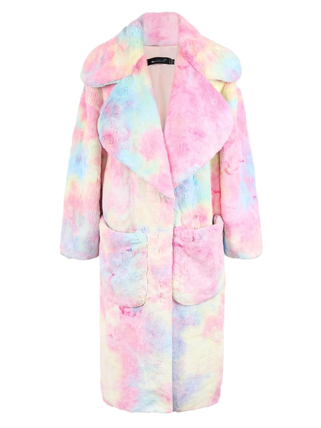 Cappotto invernale da donna, lungo, colorato, oversize, spesso, caldo, con tasche in pelliccia