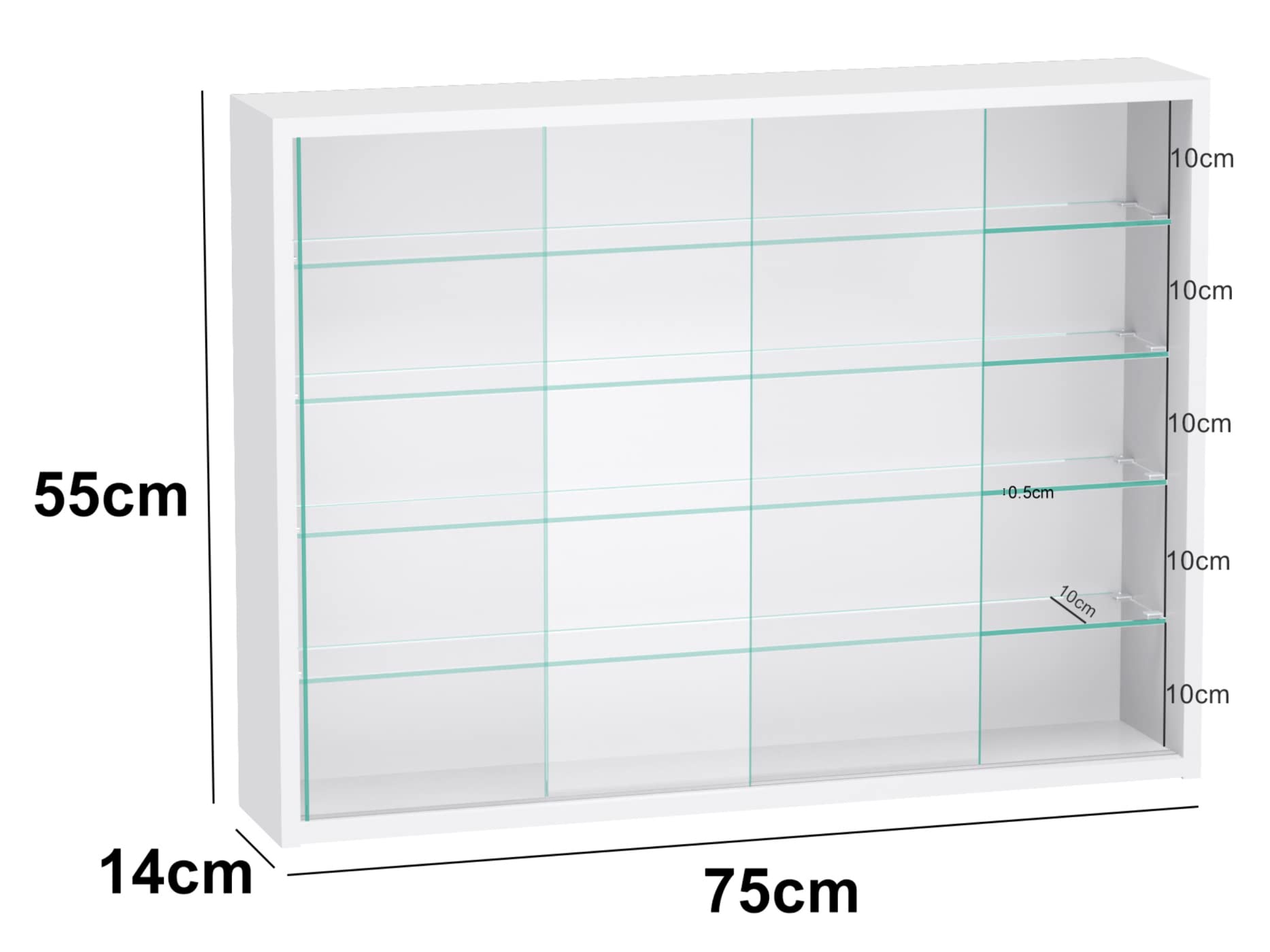 Vitrina vitrina de pared colgante de pie - puertas correderas - 75 x 55 x 14 cm