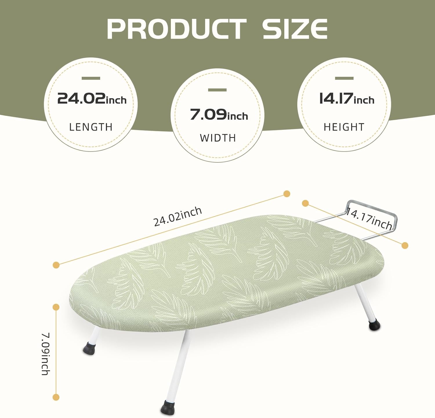 Mini Ironing Board Tabletop Ironing Board Compact Foldable Iron Board Thick Steel Tube with Heat Resistant Covers, Iron Rest for Dorms, Apartment and Travel (Green Leaf)