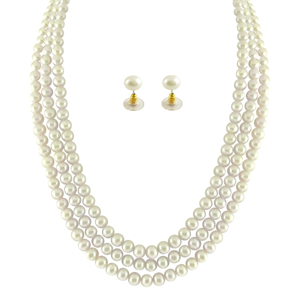 Sri Jagdamba Pearls Dealer 3 String White Pearl Set for Women | Necklace Set for Women and Girls With Certificate of Authenticity (B00EL8SZPE) Amazon Price History, Amazon Price Tracker