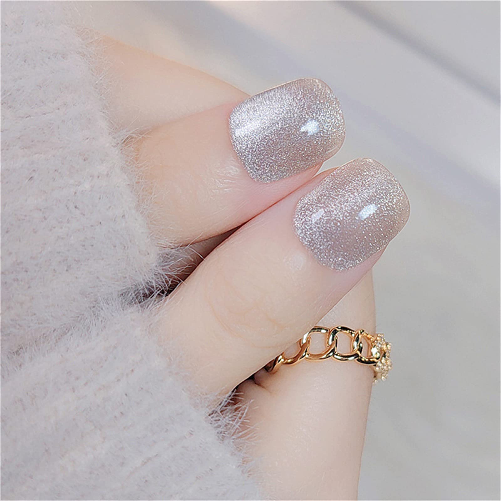 Unghie Finte Quadrate Corte Copertura Completa Colla Inclusa Glitter Staccabili Occhi di Gatto Stampa sulle Unghie 24 Pezzi Suggerimenti per Unghie con Dita per Saloni di Bellezza e Donne Nail Art f