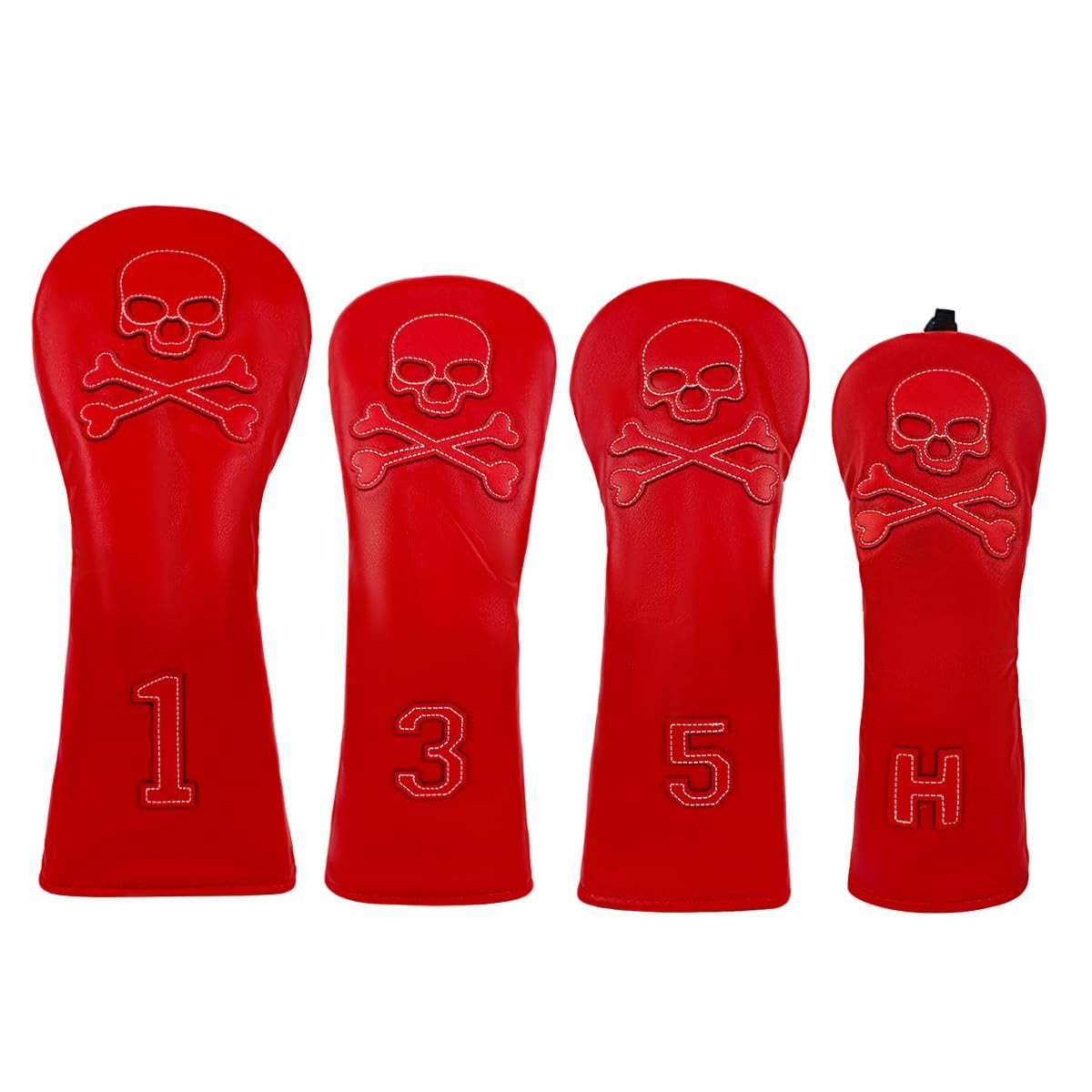 Scott Edward 4pcs/Set Red Skull Golf Golf Club Covers, Thick Synthetic Leather, Waterproof and Wear-resistant, #1#3#5#H, Suitable for Driver Fairway Hybrid Wood — image 1