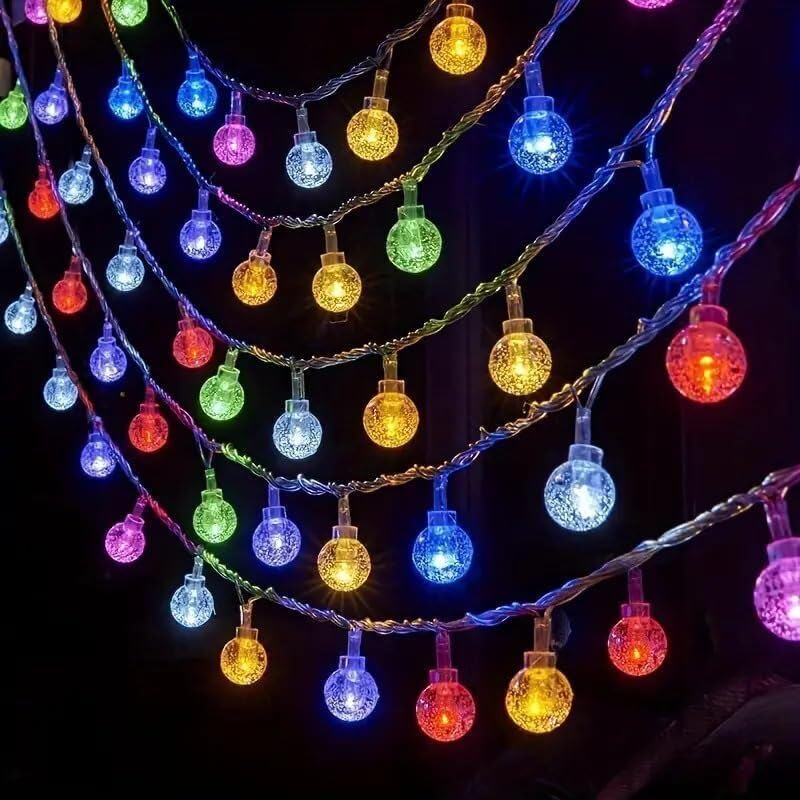 Image of MPROW Multicolor Crystal Ball String Lights Outdoor, 20 LED Waterproof Fairy Lights, 8 Lighting Modes Globe Patio Lights for Gazebo, Bistro, Backyard, Wedding, and Holiday Decoration