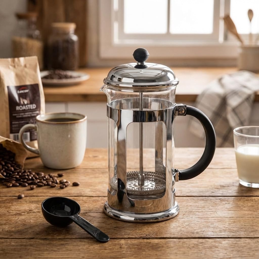 Suinga Cafetera Vidrio Francesa | Cafetera 6 Tazas 800 ml | Permite preparar Te Café Leche Chocolate Leche Infusiones