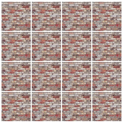 Attuslla 16 Hojas Autoadhesivas de Pared de Ladrillo, Pegatina de Pared de Ladrillo Faux 3D para Decoración de Mini Casas, 10cm, Ladrillo Rojo B