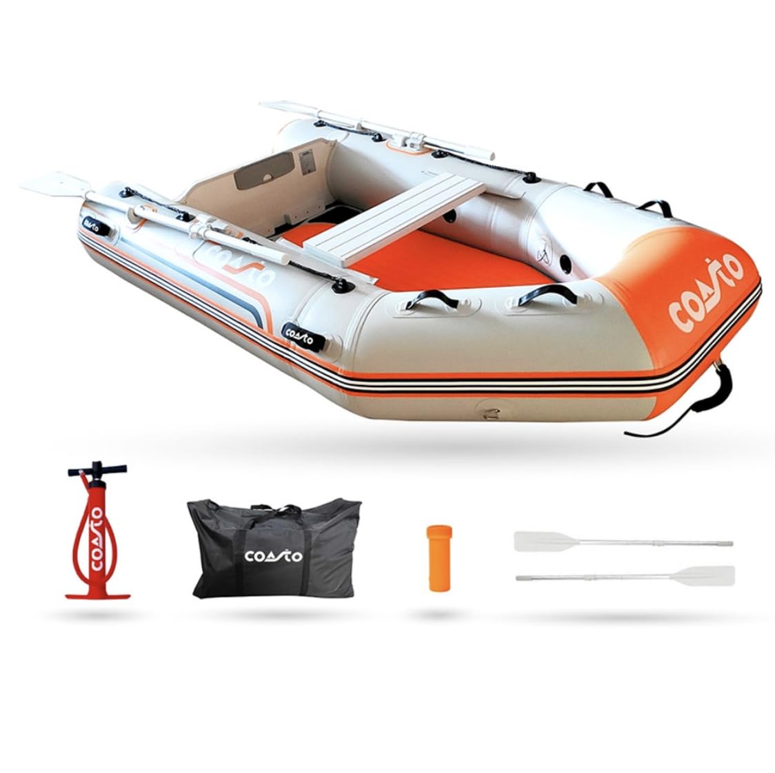 Coasto - Annexe Gonflable DS 270 - BT-CDS270S Bateau Pneumatique Plancher Dropstitch/Haute Pression - 4 Places, 270x140cm - Grande Stabilité - Pack 2 Pagaies, Pompe et Sac de Transport - Light Grey