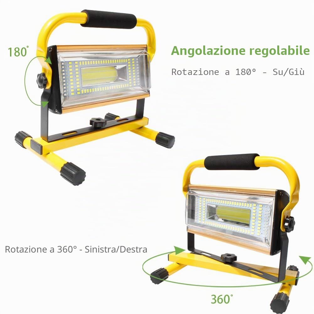 AF-WAN - Proiettore portatile ricaricabile, 100 W, luce LED da lavoro 7000 lm, luci di inondazione regolabili con caricatore USB per auto per IP65, impermeabile, campeggio, viaggi, pesca