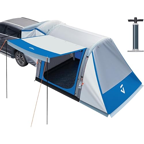 JOYTUTUS SUV Tent with Inflatable Pump, 30% More Space, Easy Set-up Car Tent for 6 Person Family Camping, Dual-Use SUV or Camping with 2 Awnings, Double Door, Fit for SUV Car Van
