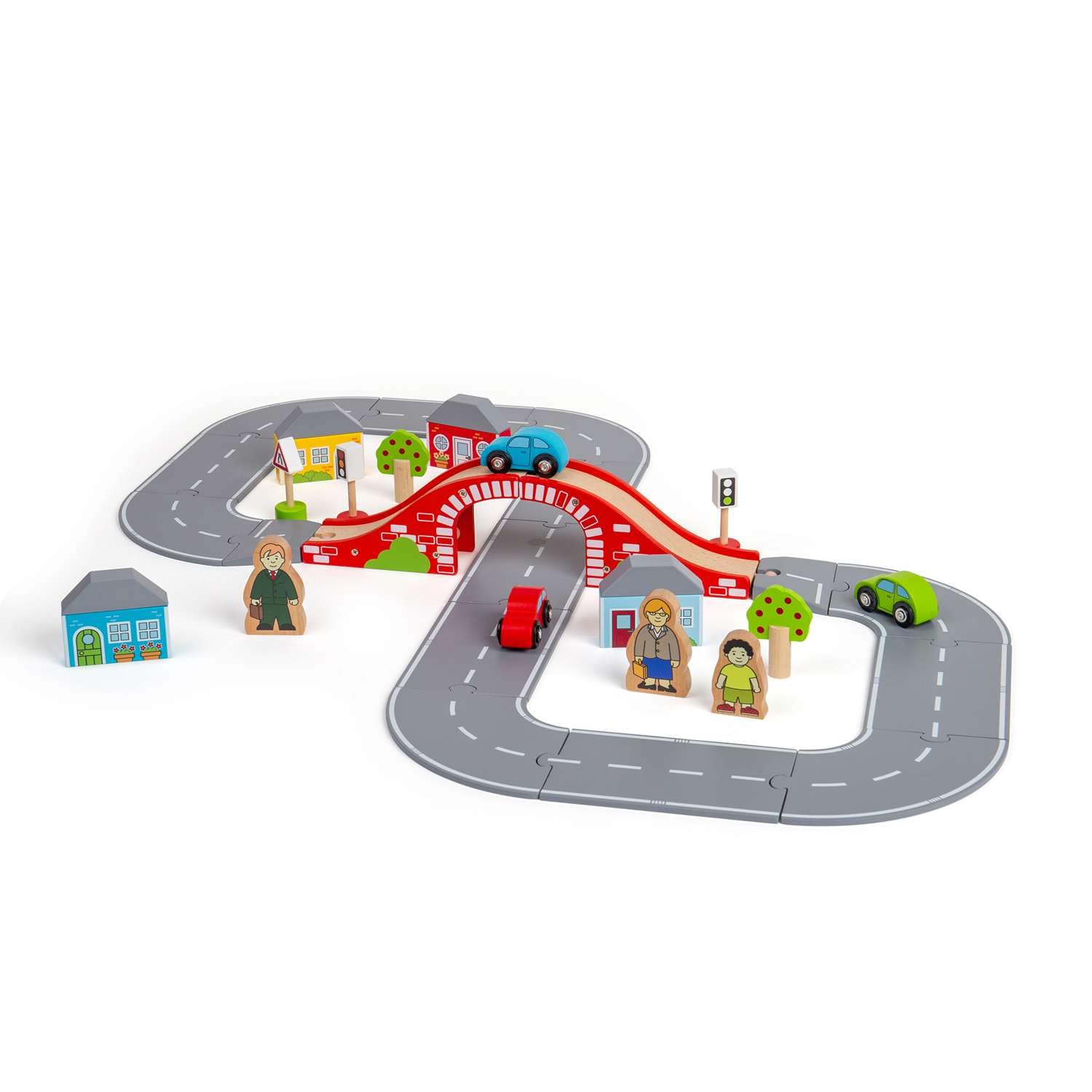 Bigjigs Rail Achtstraßenbahn, 36-teiliges Holz-Straßenbahnset